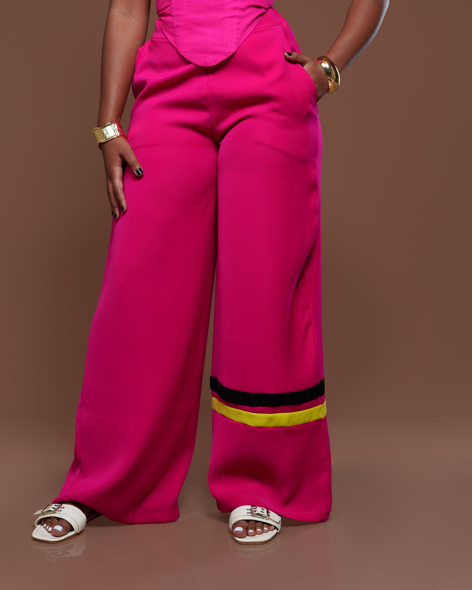 Fluid Two-Tone Pants In Ruby Pink